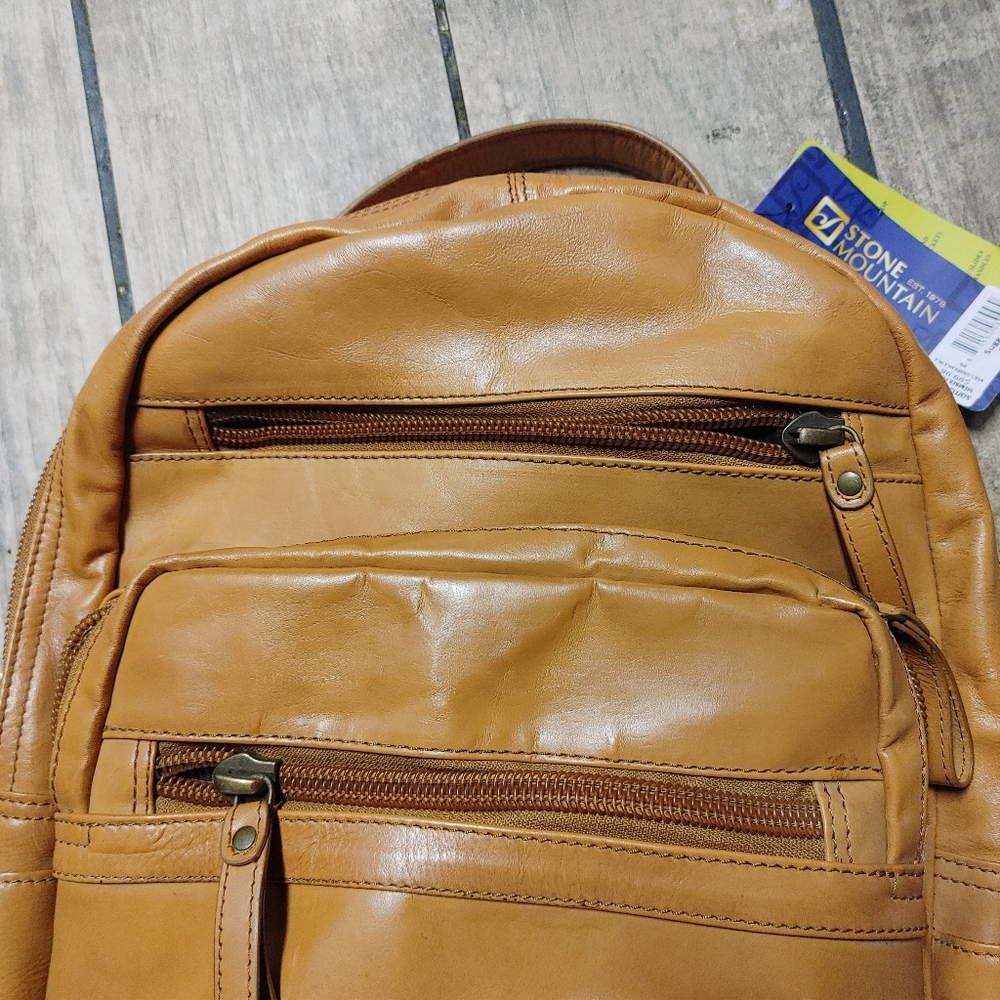 NWT Stone Mountain Unisex Brown Leather Backpack - Picture 5 of 13